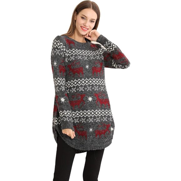 Women's Christmas Reindeer Snowflake Midi Sweater Pullover X-Large - Picture 3 of 7